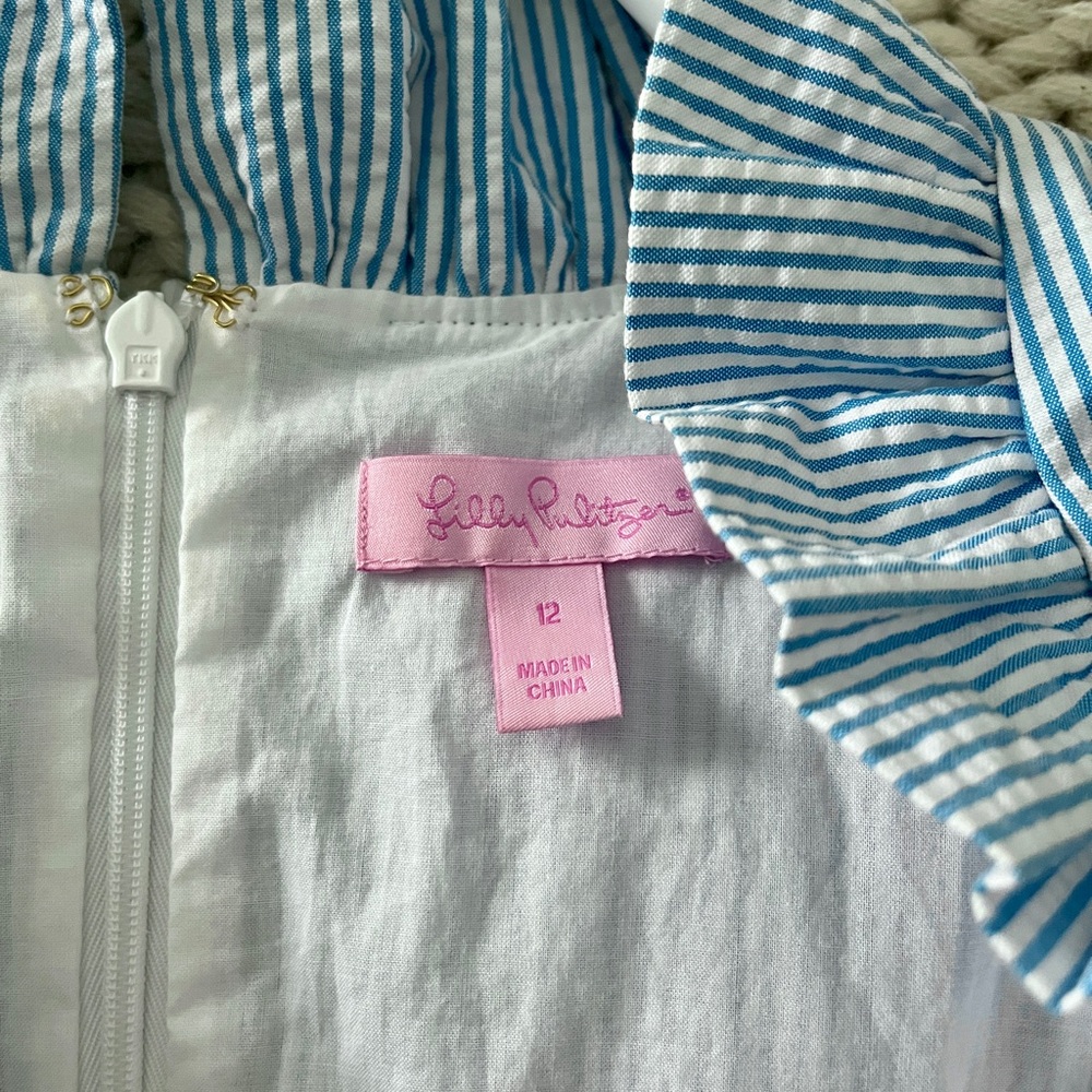 Lilly Pulitzer Adeline Tisbury blue seersucker ruffle dress